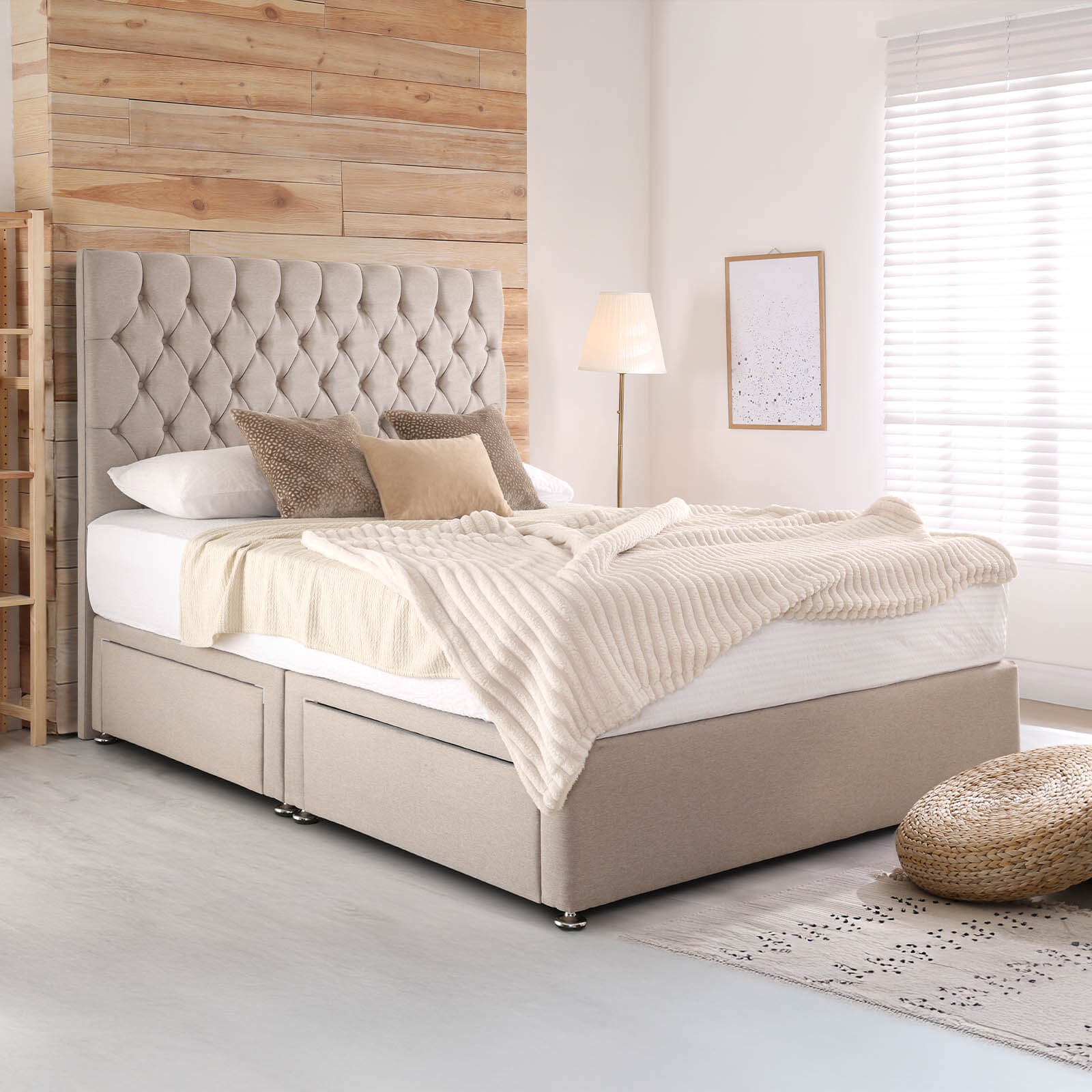 Padded Luxury Divan Bed & Chesterfield Headboard