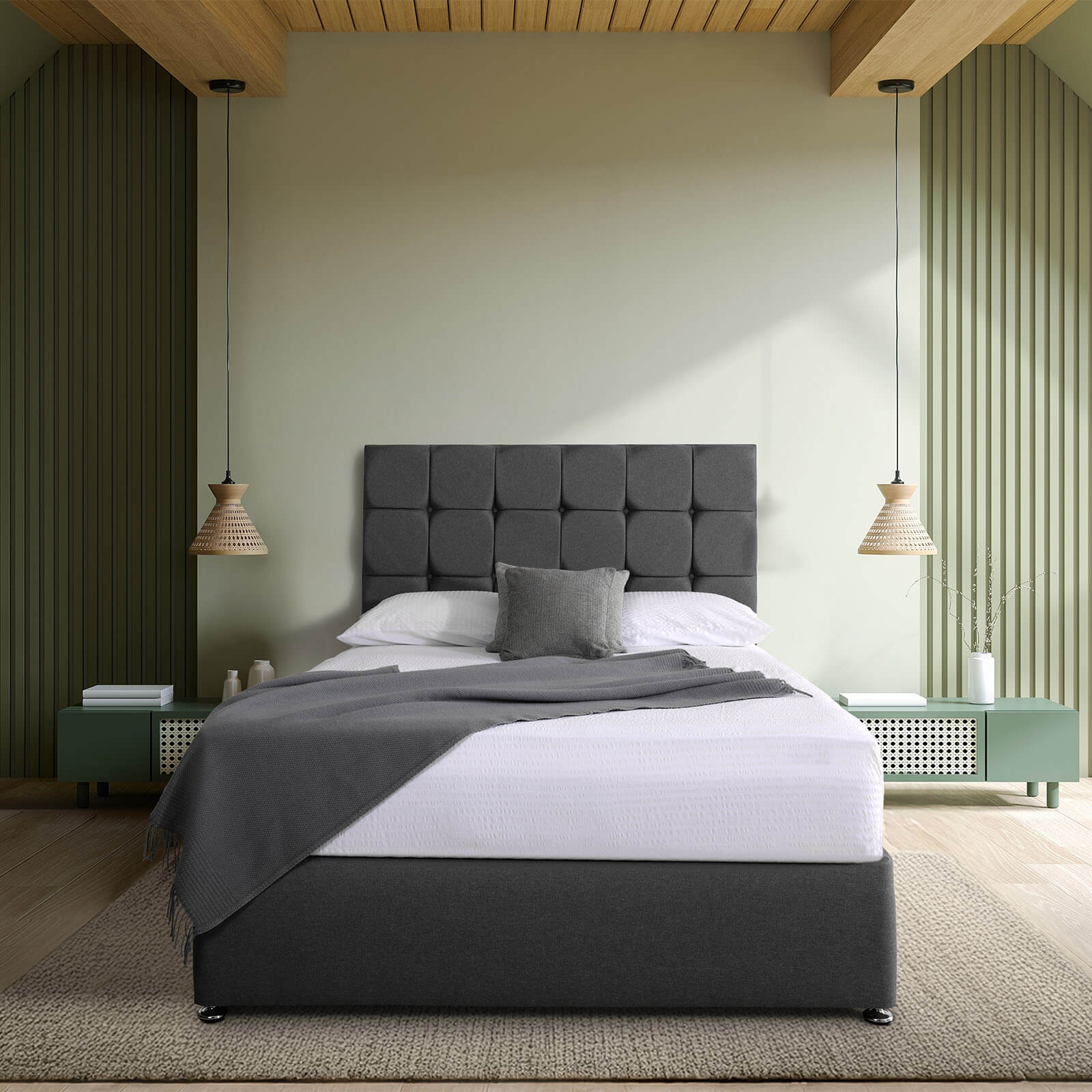 Padded Luxury Divan Bed & Cube Headboard