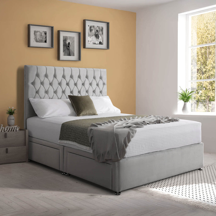 Padded Luxury Divan Bed & Chesterfield Headboard