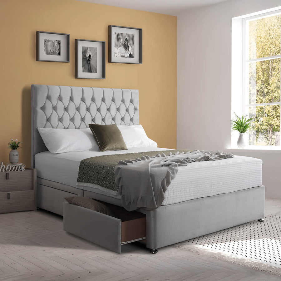 Padded Luxury Divan Bed & Chesterfield Headboard