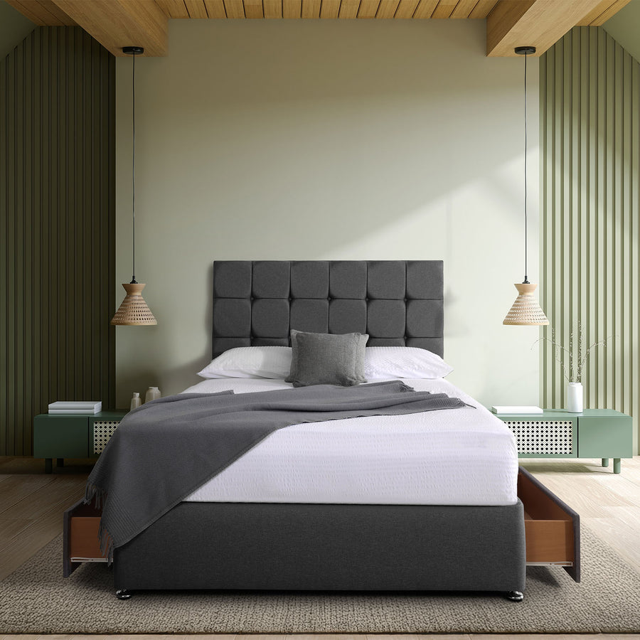 Padded Luxury Divan Bed & Cube Headboard